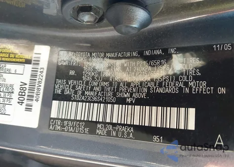 2006 Toyota Sienna Le z USA, uszkodzony, nr VIN 5TDZA23C96S421050